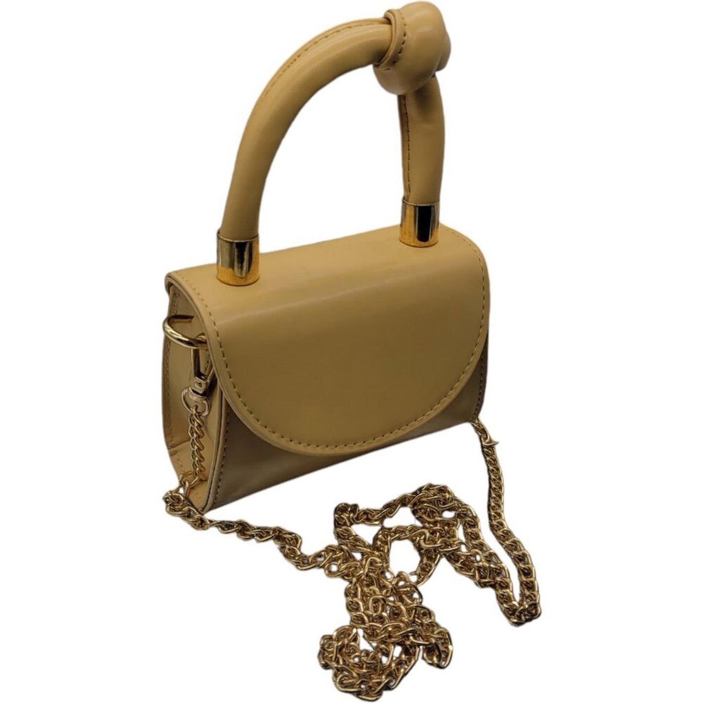 Mini Tan Handbag with Gold Chain Strap