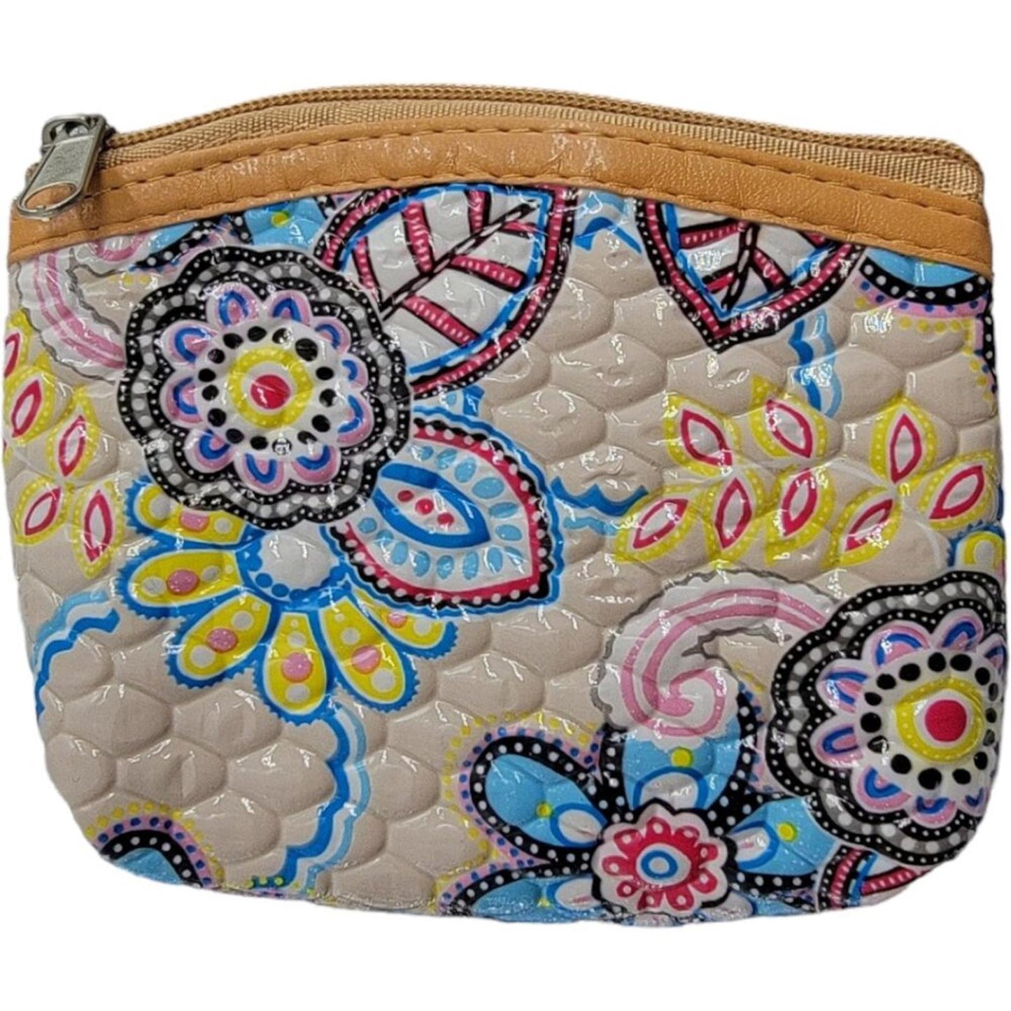 Small Quilted Floral Pattern Coin Purse with Zipper