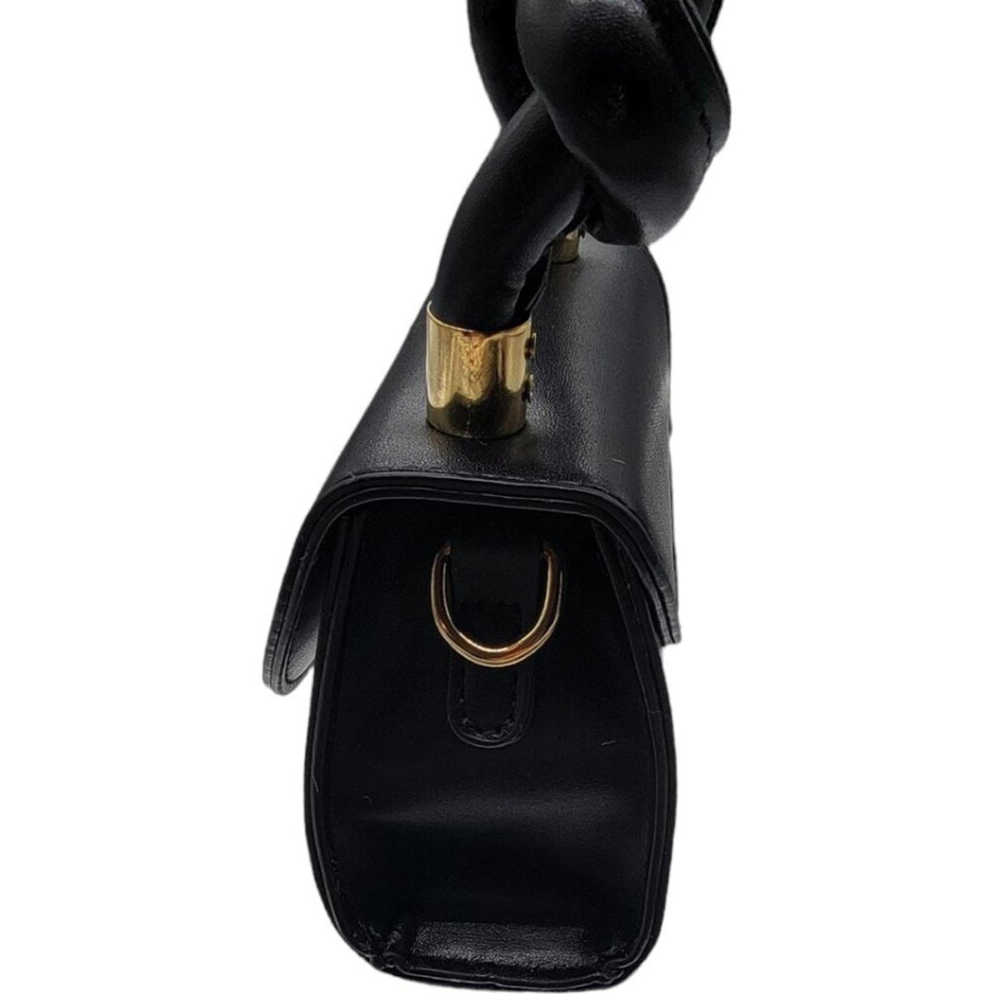 Black Mini Handbag with Knotted Handle and Gold Chain Strap