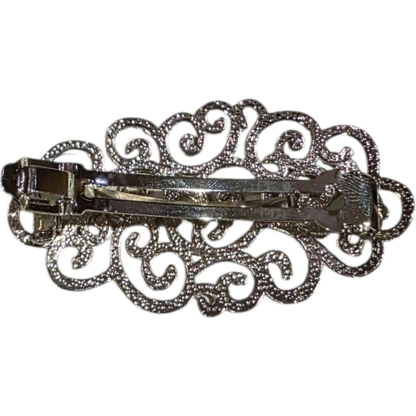 Silver Tone Filigree Scroll Hair Barrette Clip