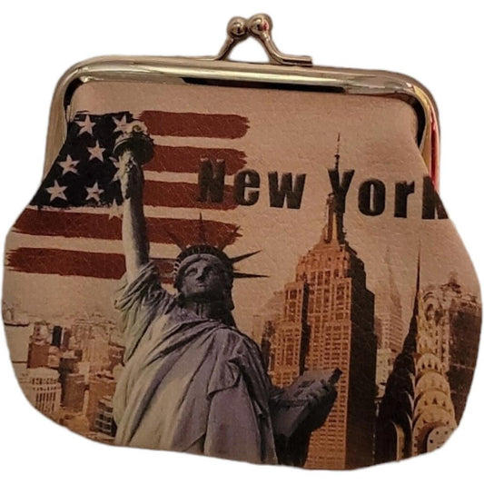 New York Themed Coin Purse with Statue of Liberty Print