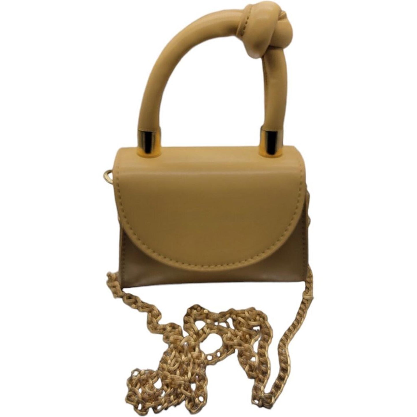 Mini Tan Handbag with Gold Chain Strap