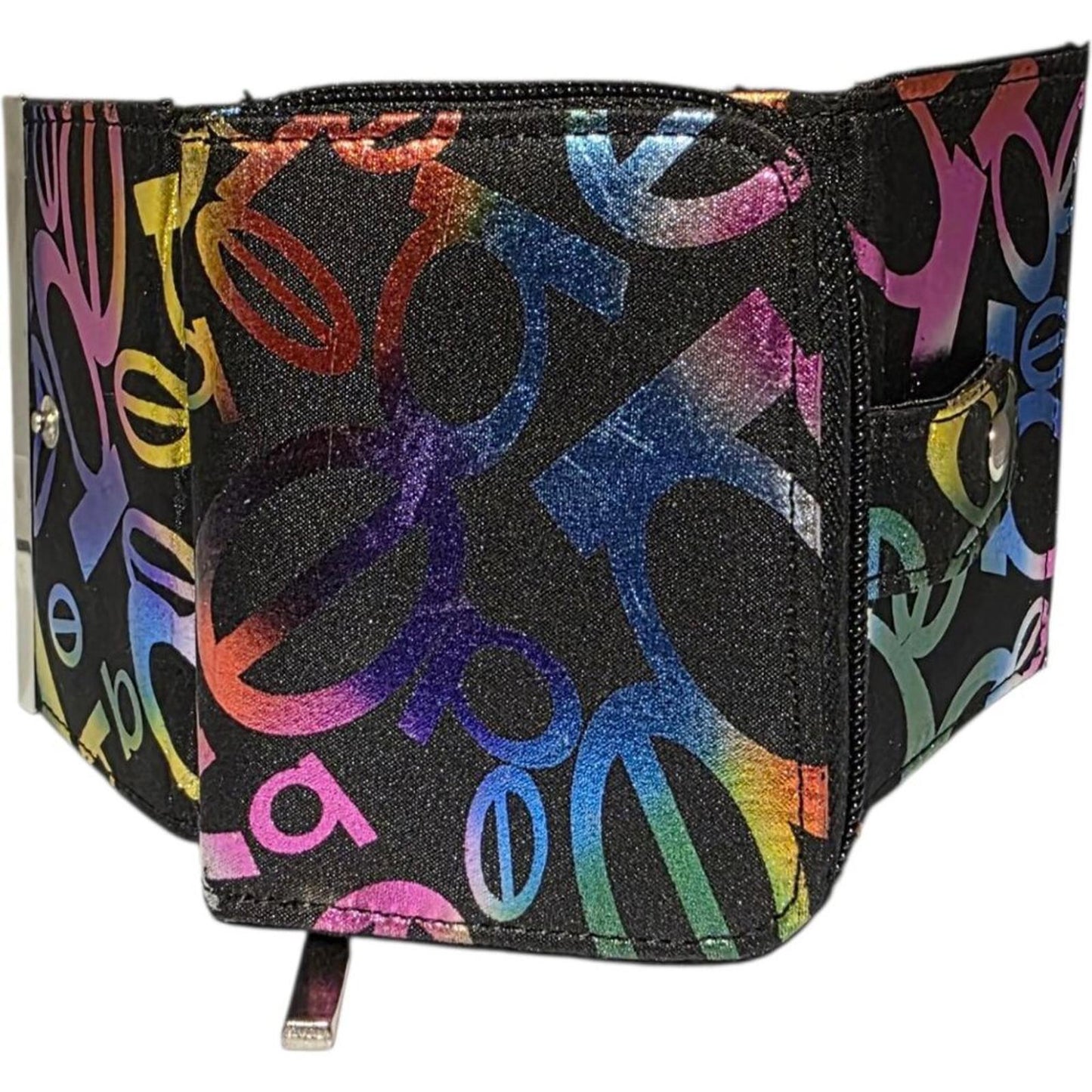 Compact Black Wallet with Multicolour Logo Print