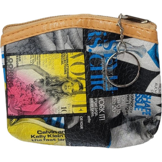 Vintage Style Magazine Print Coin Purse Keychain