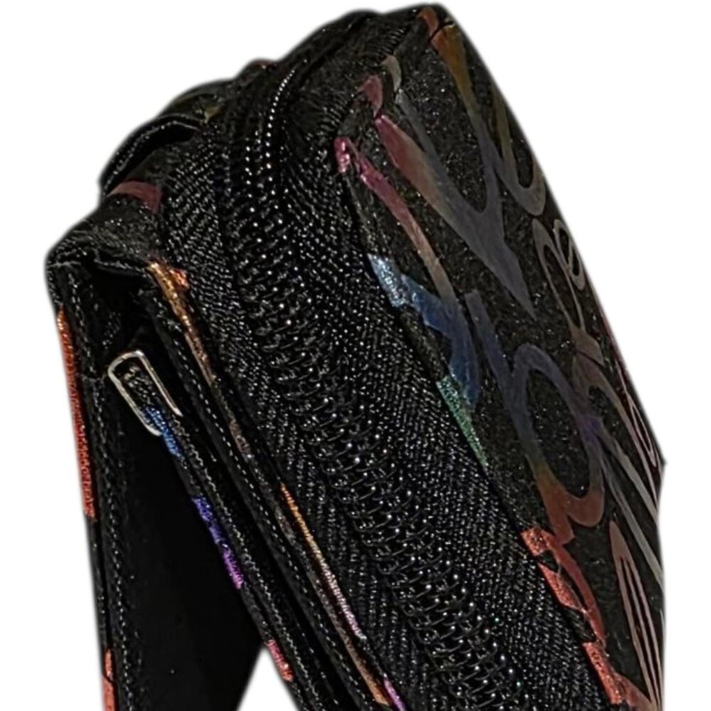 Compact Black Wallet with Multicolour Logo Print