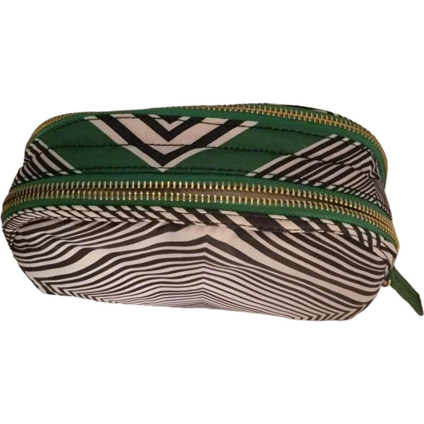 Geometric Patterned Double Zipper Cosmetic Bag