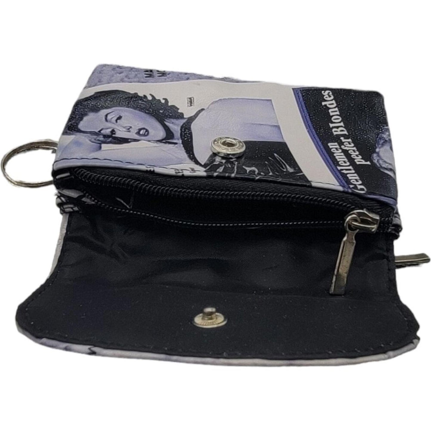 Vintage Style Black and White Printed Coin Purse Wallet with Keyring