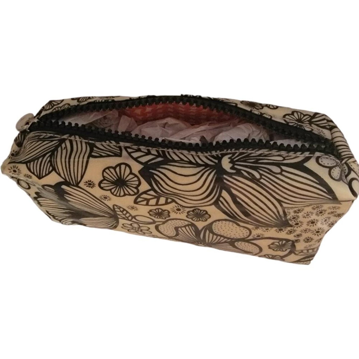Floral Print Rectangular Cosmetic Bag with Zipper
