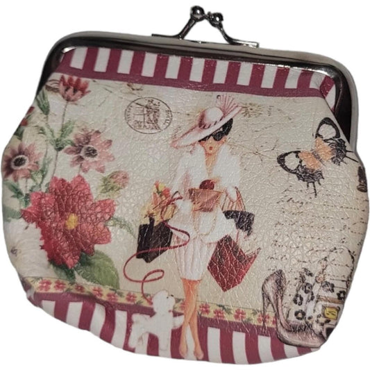 Vintage Style Coin Purse with Fashion Illustration