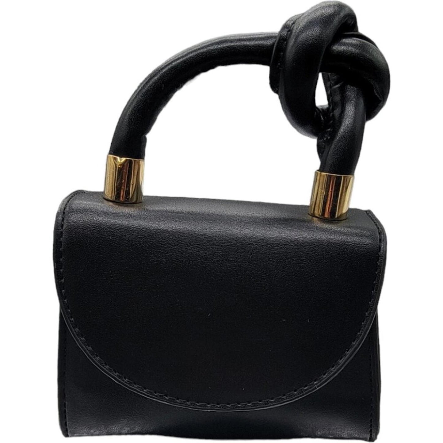Black Mini Handbag with Knotted Handle and Gold Chain Strap