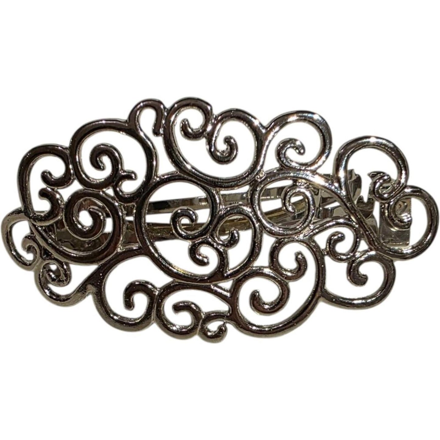 Silver Tone Filigree Scroll Hair Barrette Clip