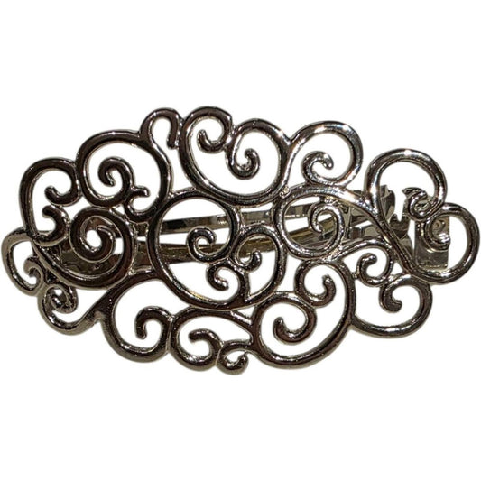 Silver Tone Filigree Scroll Hair Barrette Clip