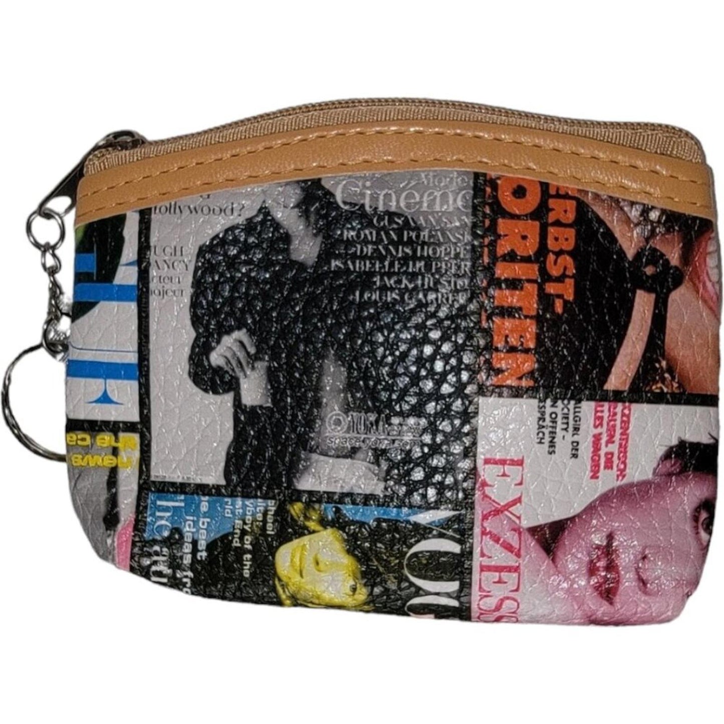 Small Zippered Coin Purse with Magazine Print Design