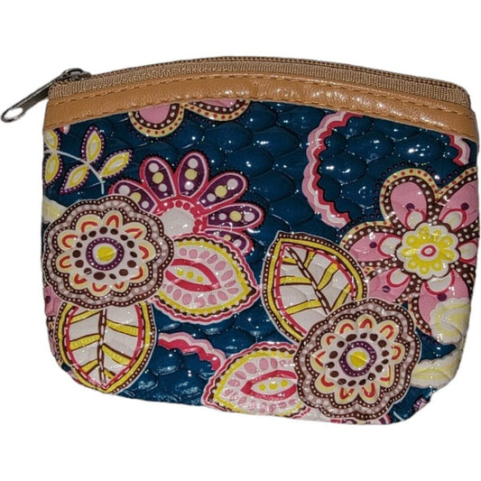 Small Floral Patterned Quilted Coin Purse with Zipper