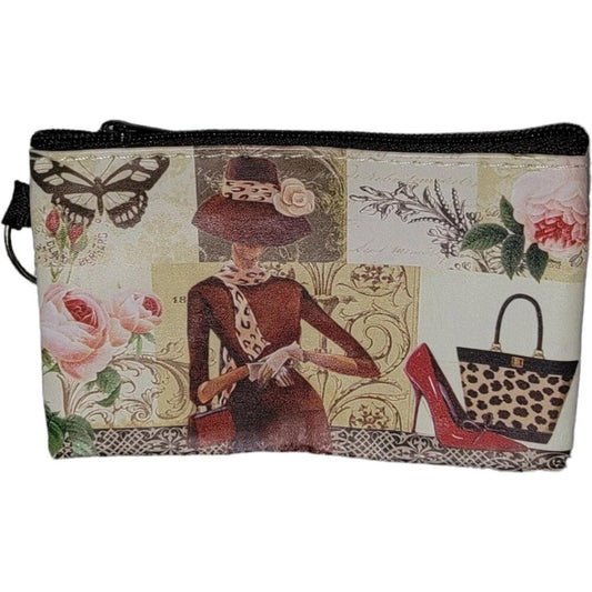 Fashionable Printed Coin Purse with Zipper and Keyring