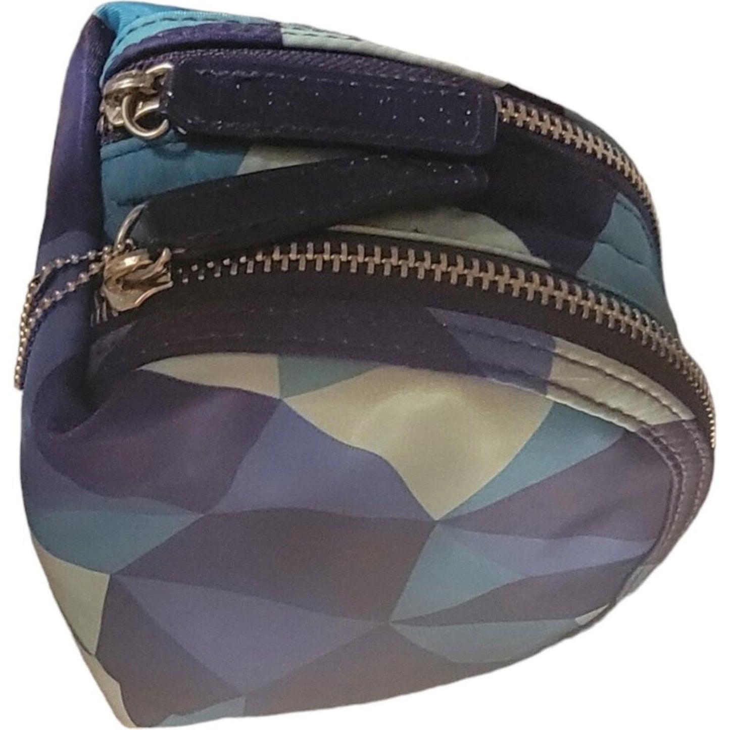 Geometric Patterned Double Zipper Cosmetic Bag