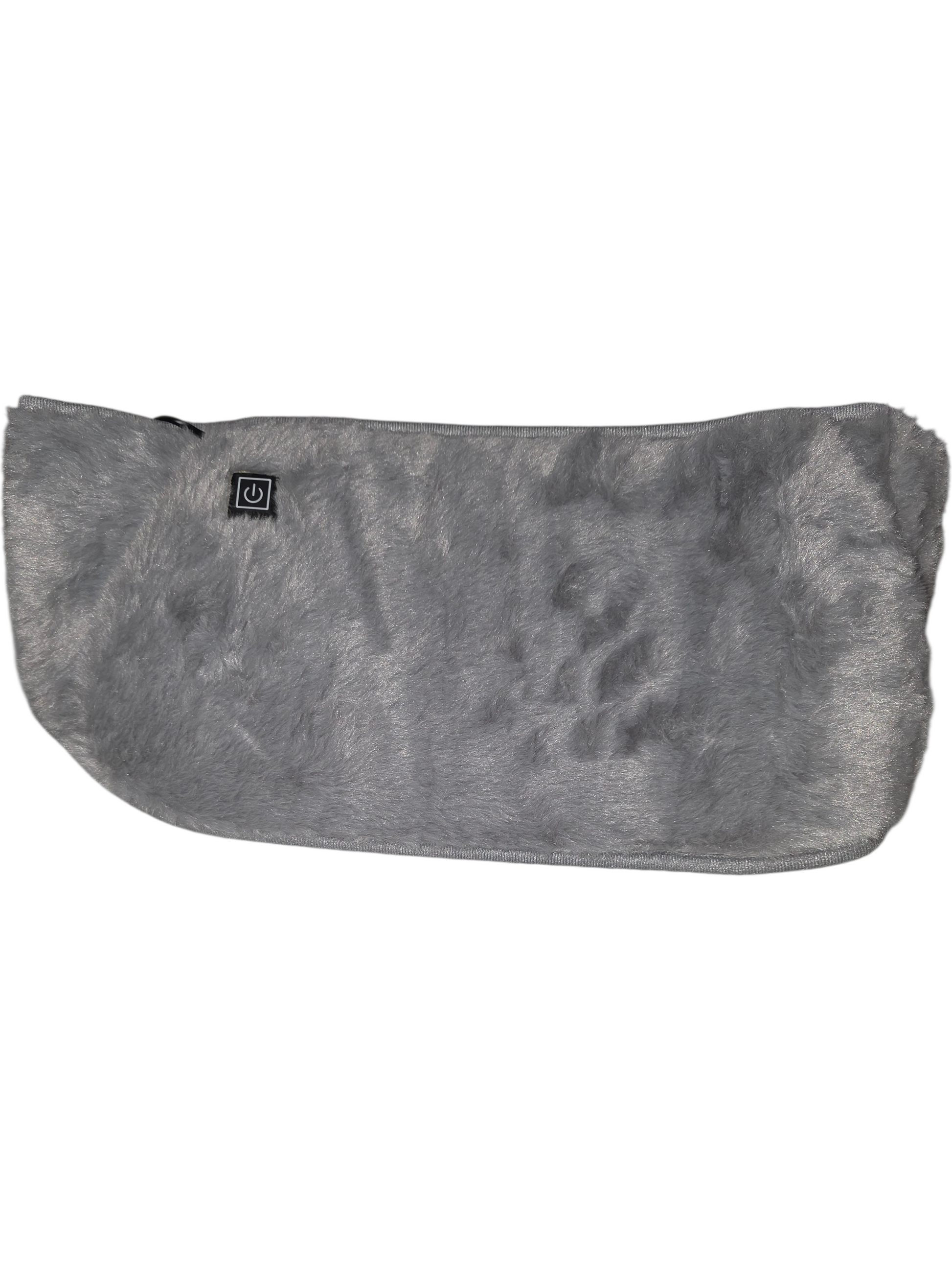 Cozy grey furry pouch, perfect for carrying essentials with a soft texture and durable material.