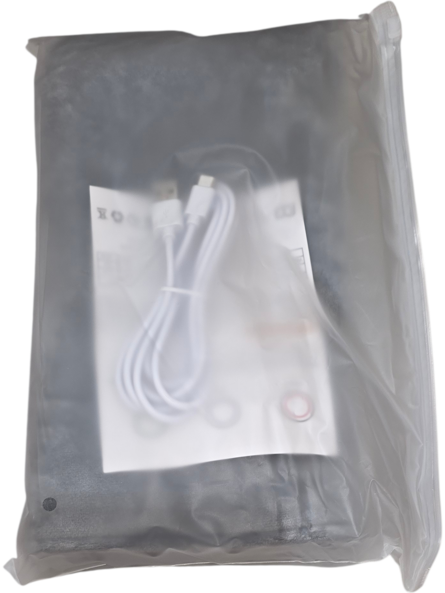 USB charging cable and accessories in a clear pouch, ideal for electronics organization.