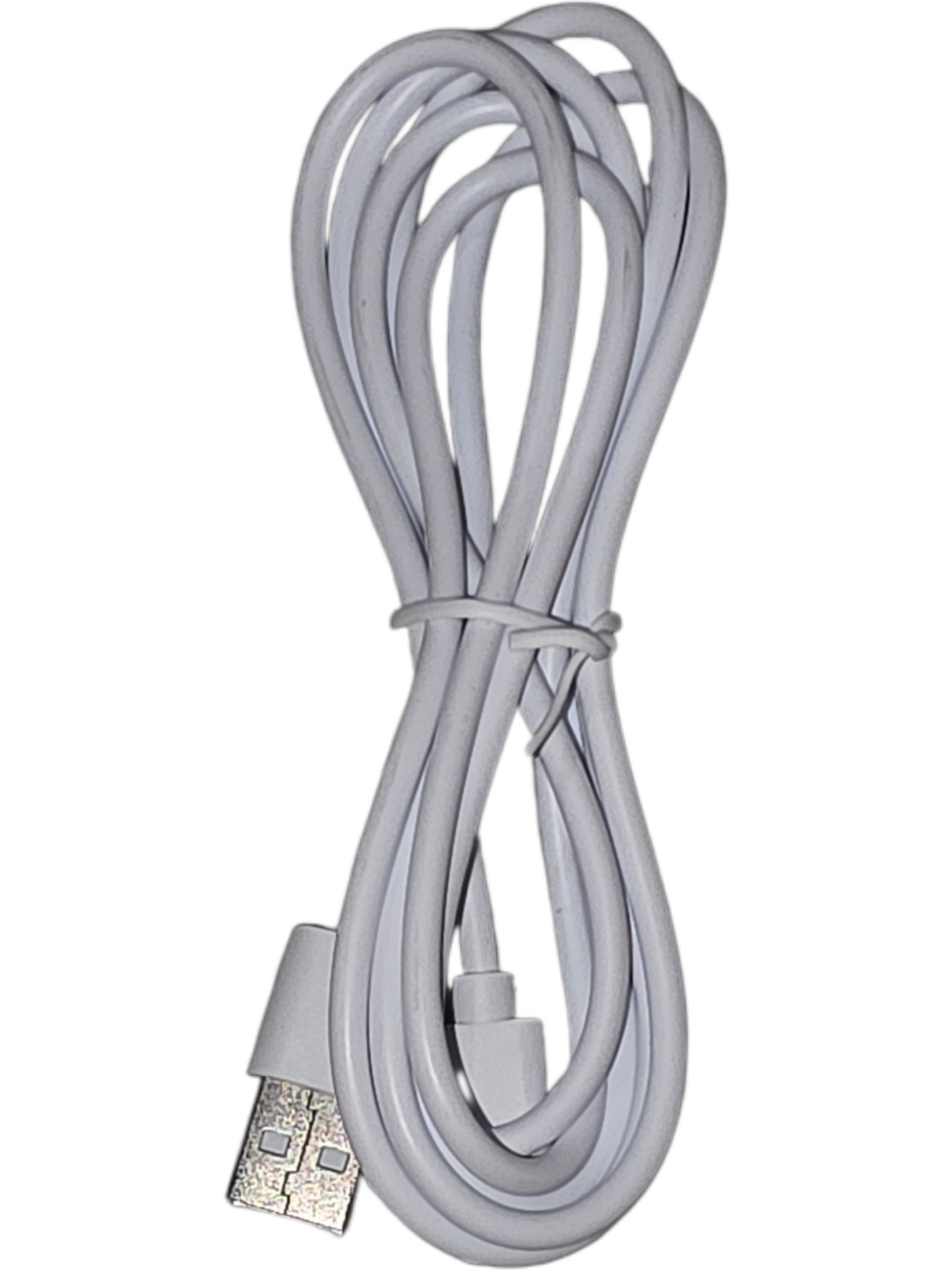 White USB charging cable, durable material, ideal for fast charging and data transfer.