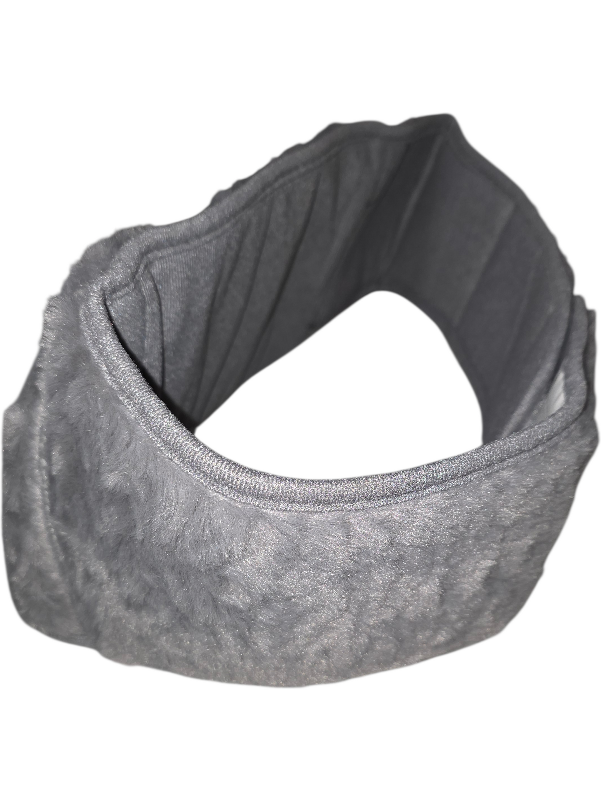 Soft gray fleece headband for warmth and comfort, perfect for winter activities and cozy wear.