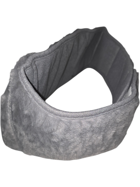 Soft gray fleece headband for warmth and comfort, perfect for winter activities and cozy wear.