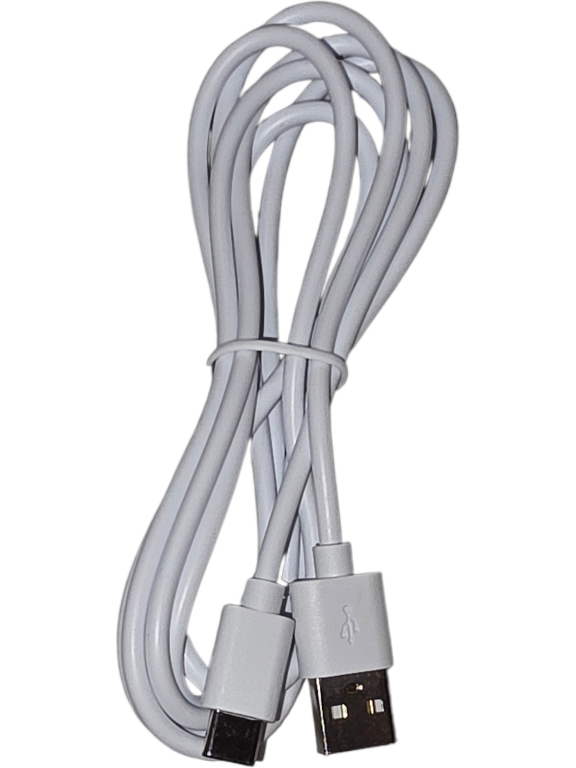 White USB charging cable, 1 meter long, durable design, compatible with various devices.