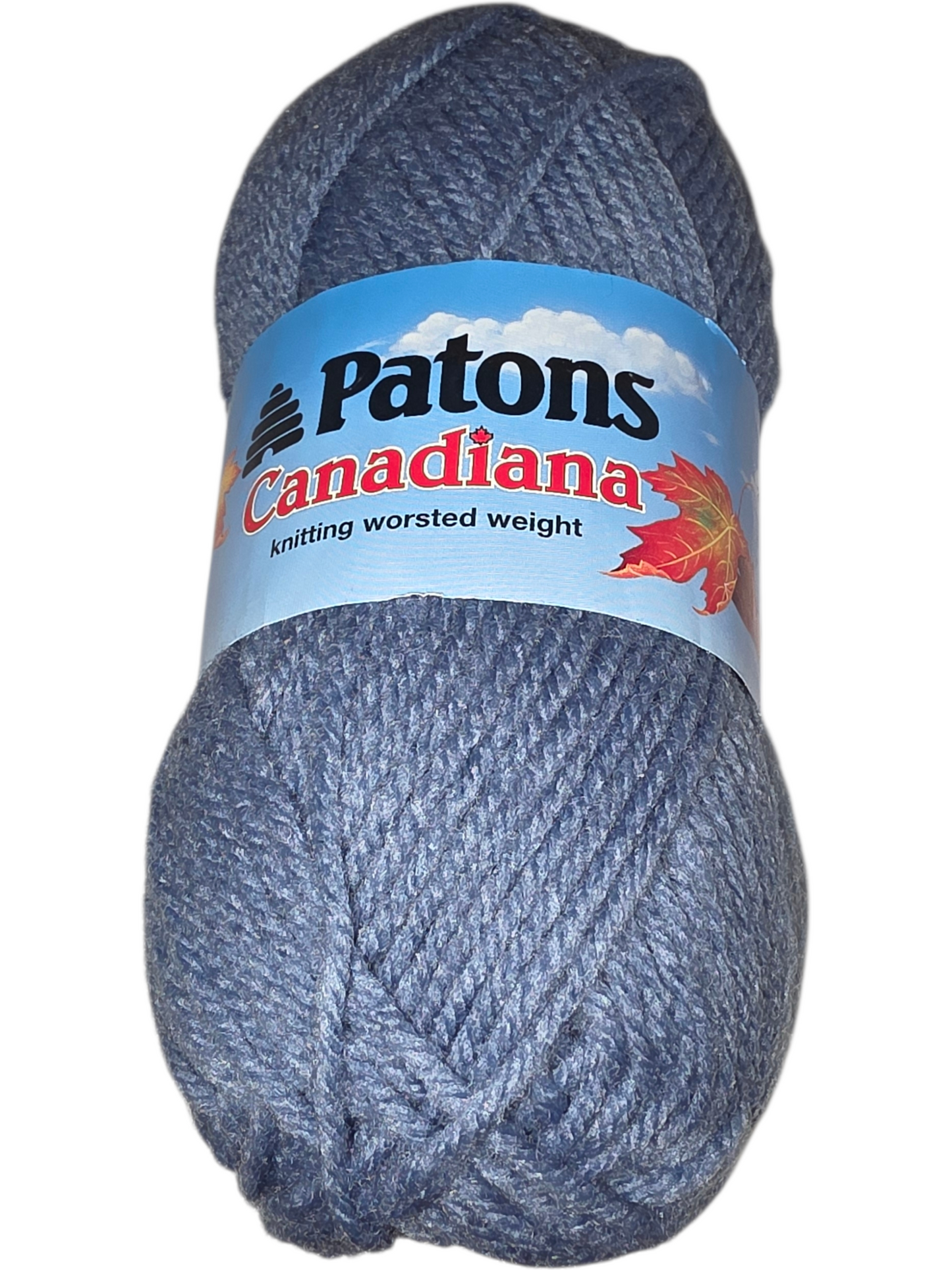 Patons Canadiana knitting yarn in soft blue, worsted weight, perfect for cozy projects.
