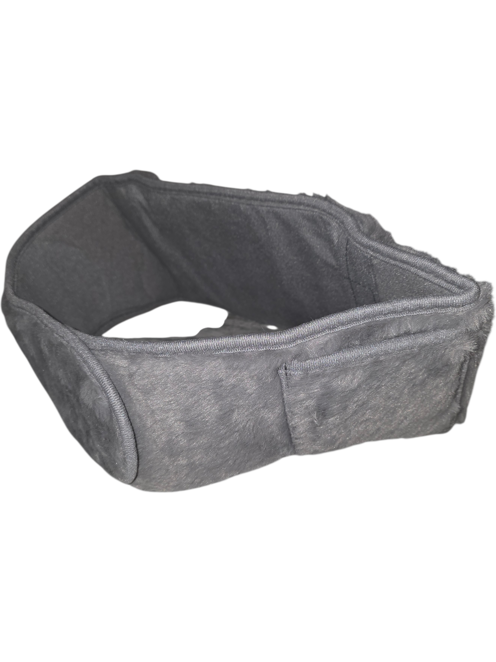Gray fleece headband for warmth, perfect for outdoor activities and winter wear.