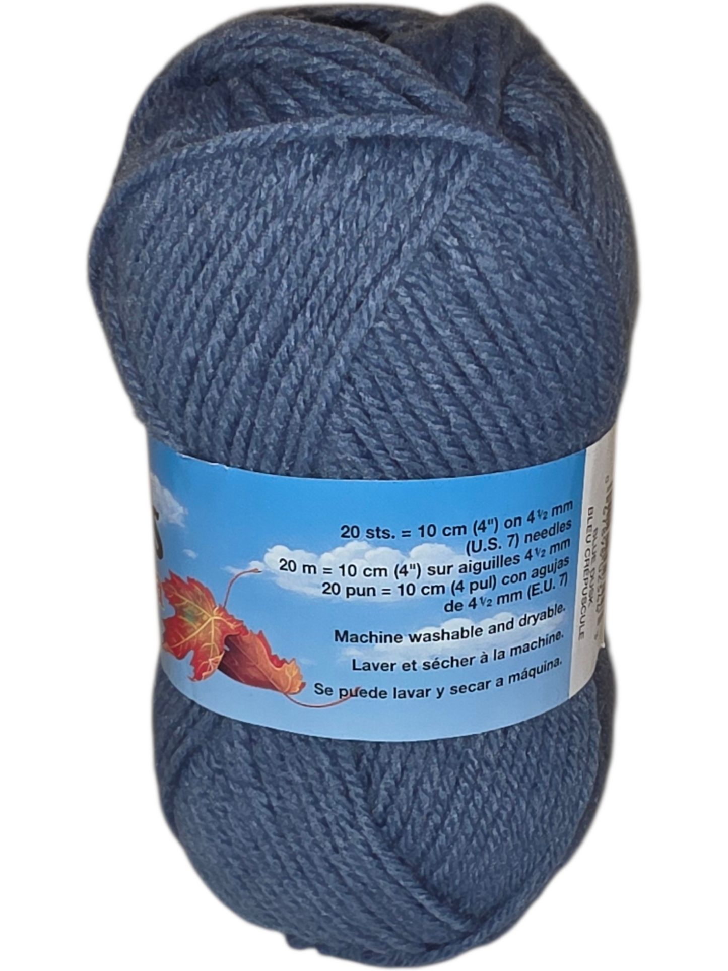 Soft blue yarn ball, machine washable, perfect for knitting and crocheting, made of durable material.