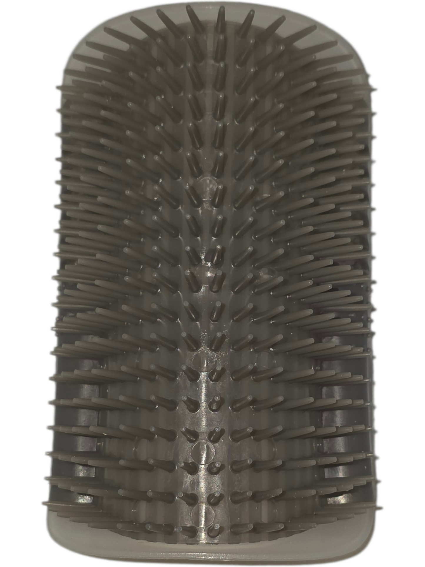 Gray hairbrush with flexible bristles for detangling and styling, made of durable plastic.