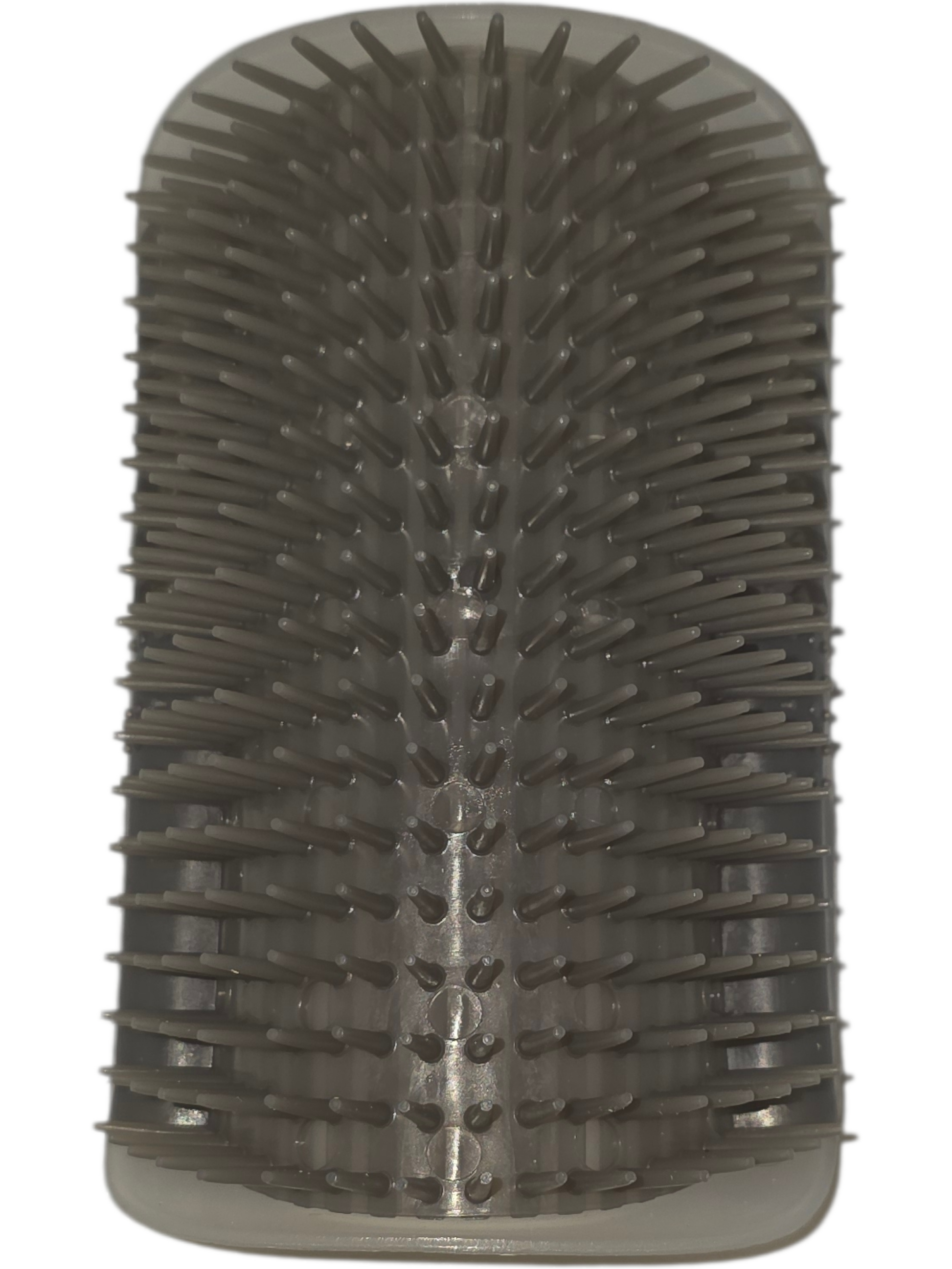 Gray hairbrush with flexible bristles for detangling and styling, made of durable plastic.