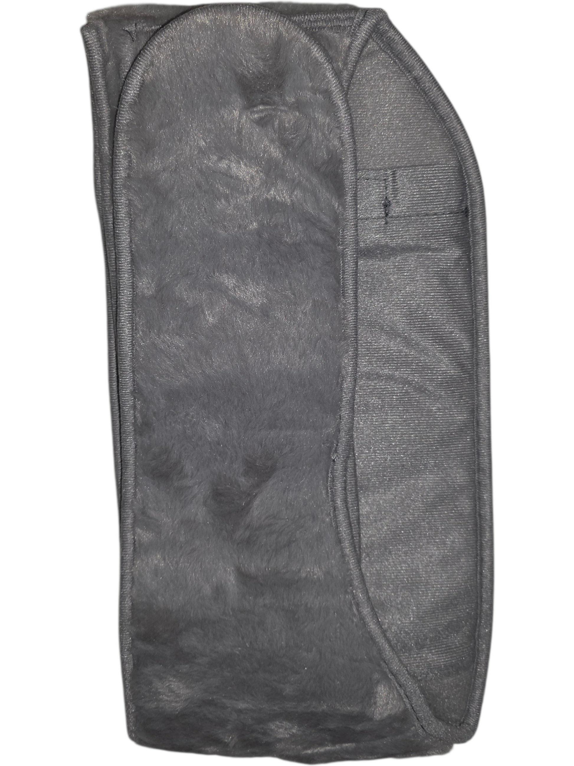 Gray plush armrest cover made of soft material for added comfort and support.