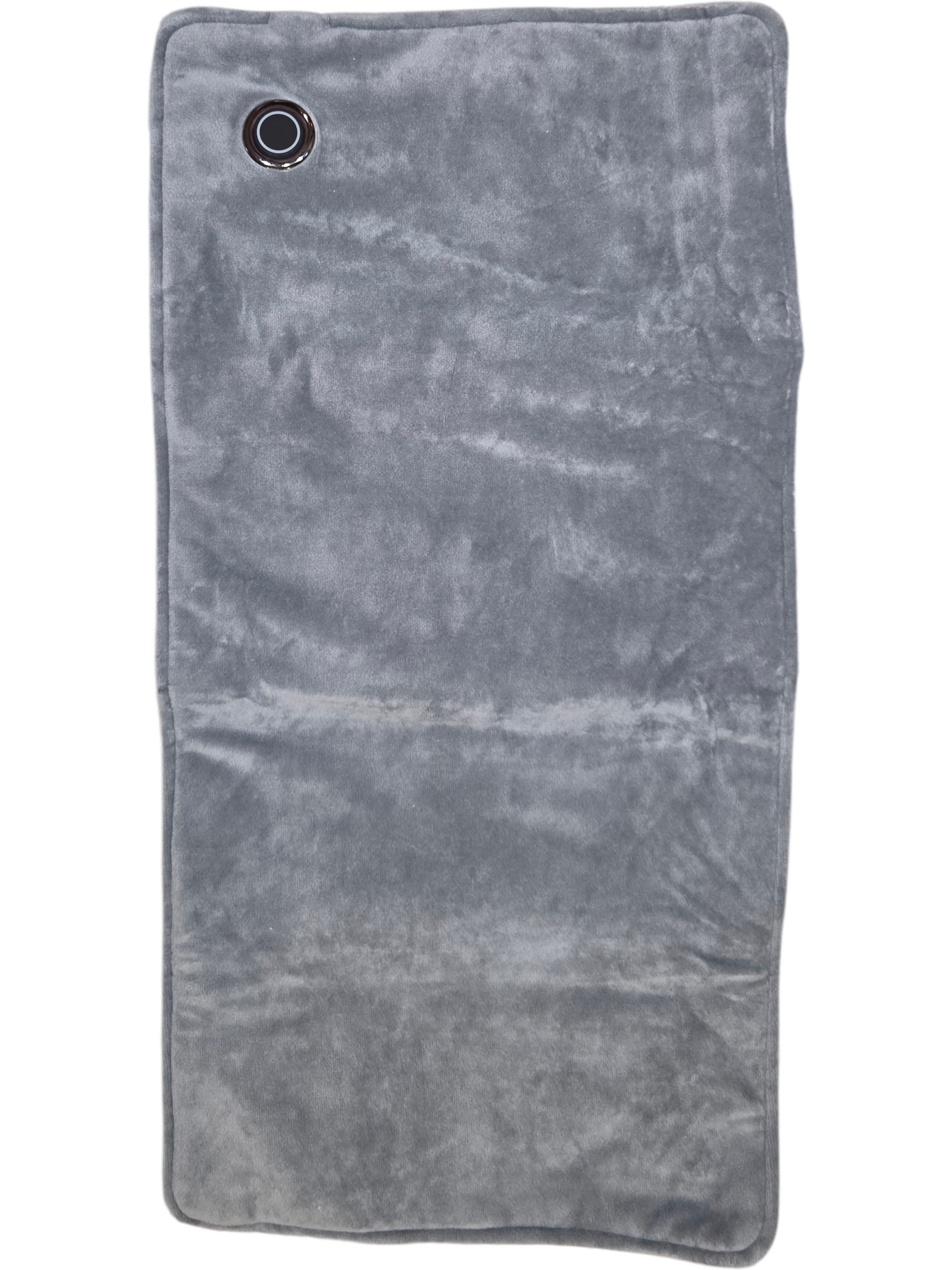 Soft gray fleece blanket with grommet for easy hanging and storage.